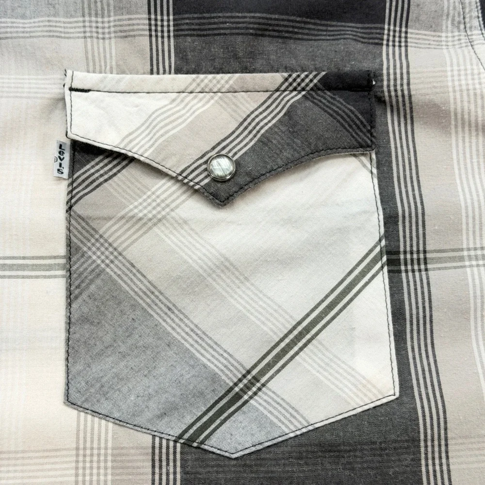 Levi's Shirt‎ Mens XXXL Grey Plaid Western Snap Front Long Sleeve Pearl Snap
